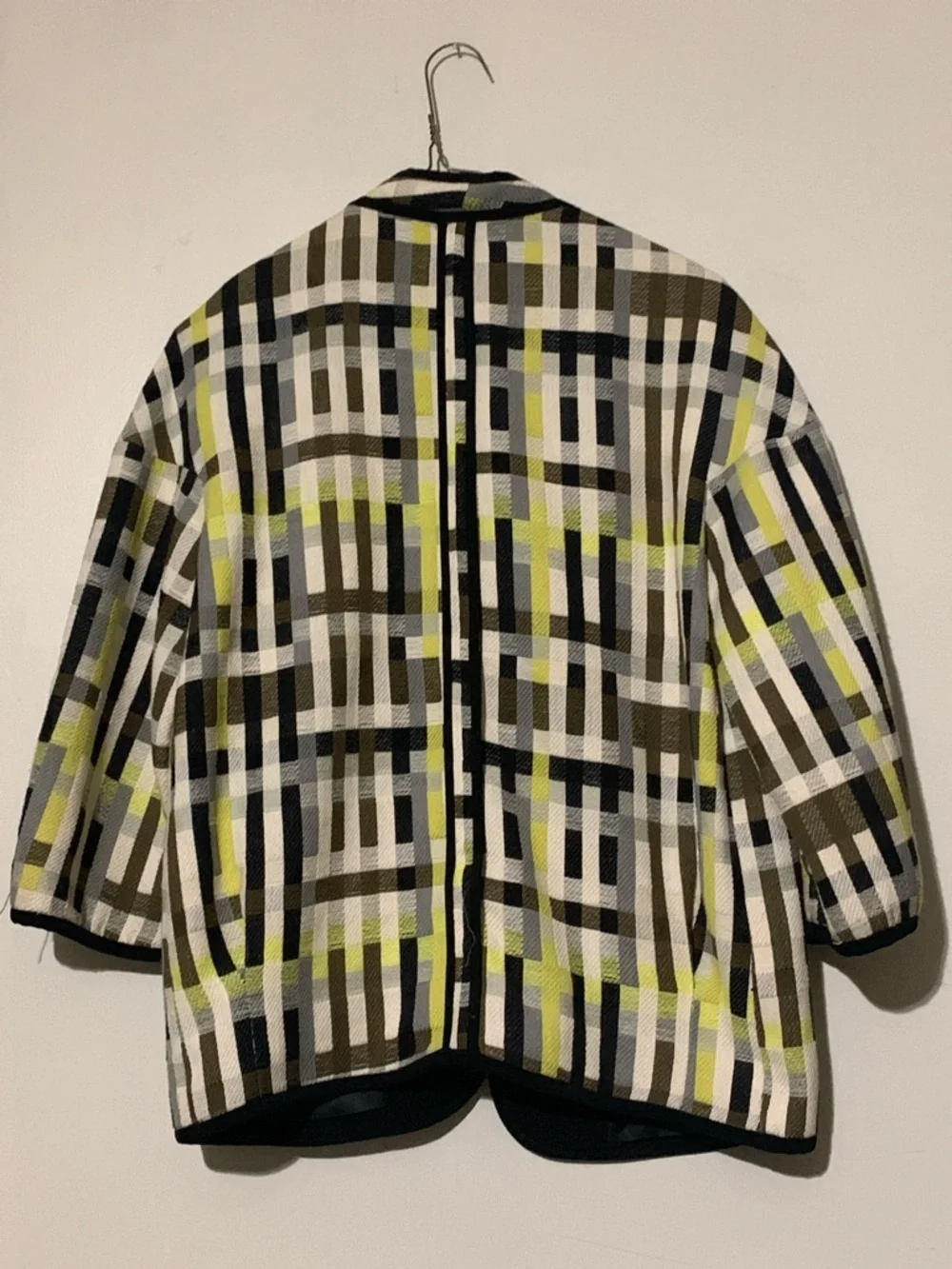 Zara Open-Front Plaid Blazer in Yellow, Brown & Black